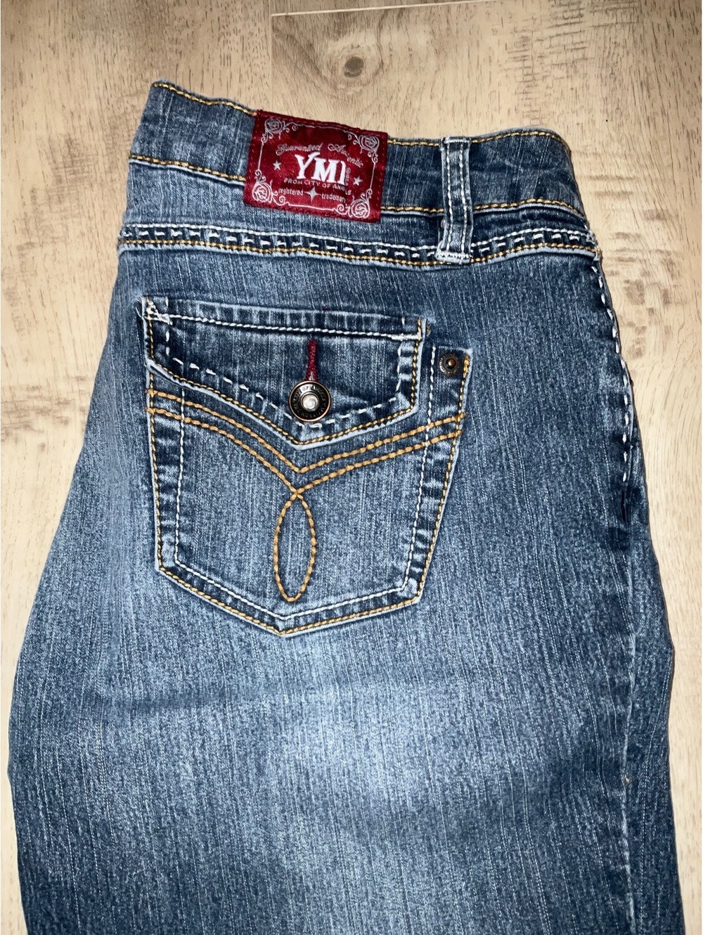 YMI Flared Blue Denim Jeans with Decorative Back Pockets 9